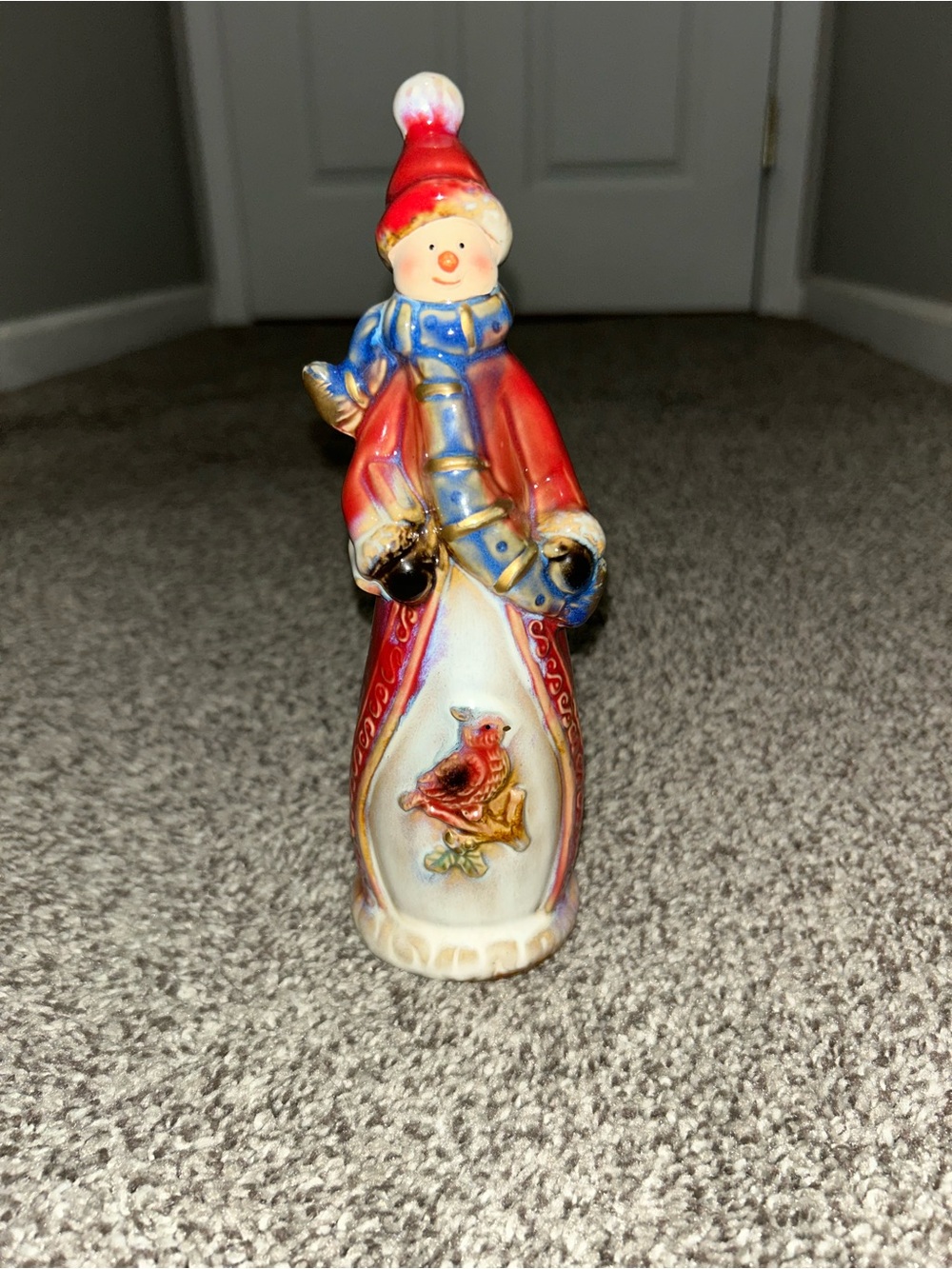 Festive Ceramic Snowman Figurine in Red and Blue